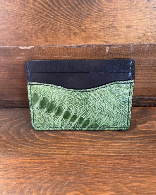 Green ostrich leg skin cardholder