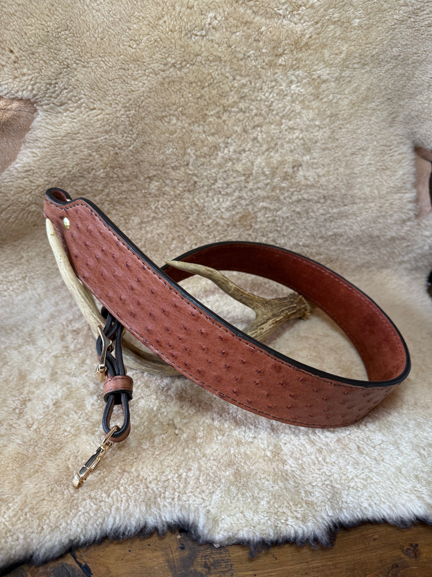 Gerbera/Gold Ostrich skin luxury rifle sling