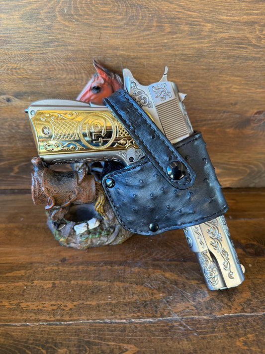 Black/Black Ostrich skin luxury compact holster (1911)
