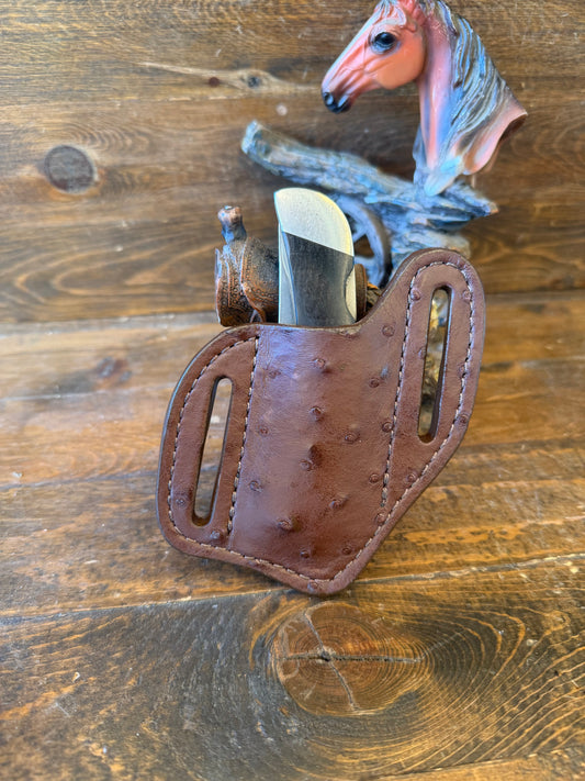 Brown ostrich skin pocket knife sheath