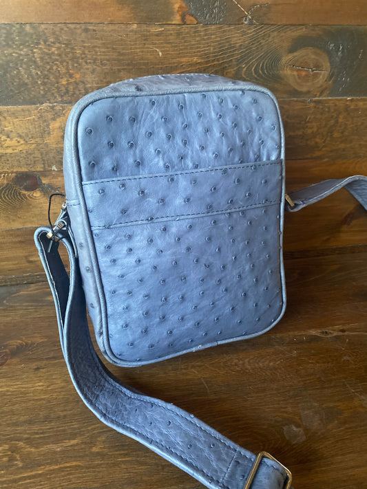 Gray ostrich skin crossbody bag