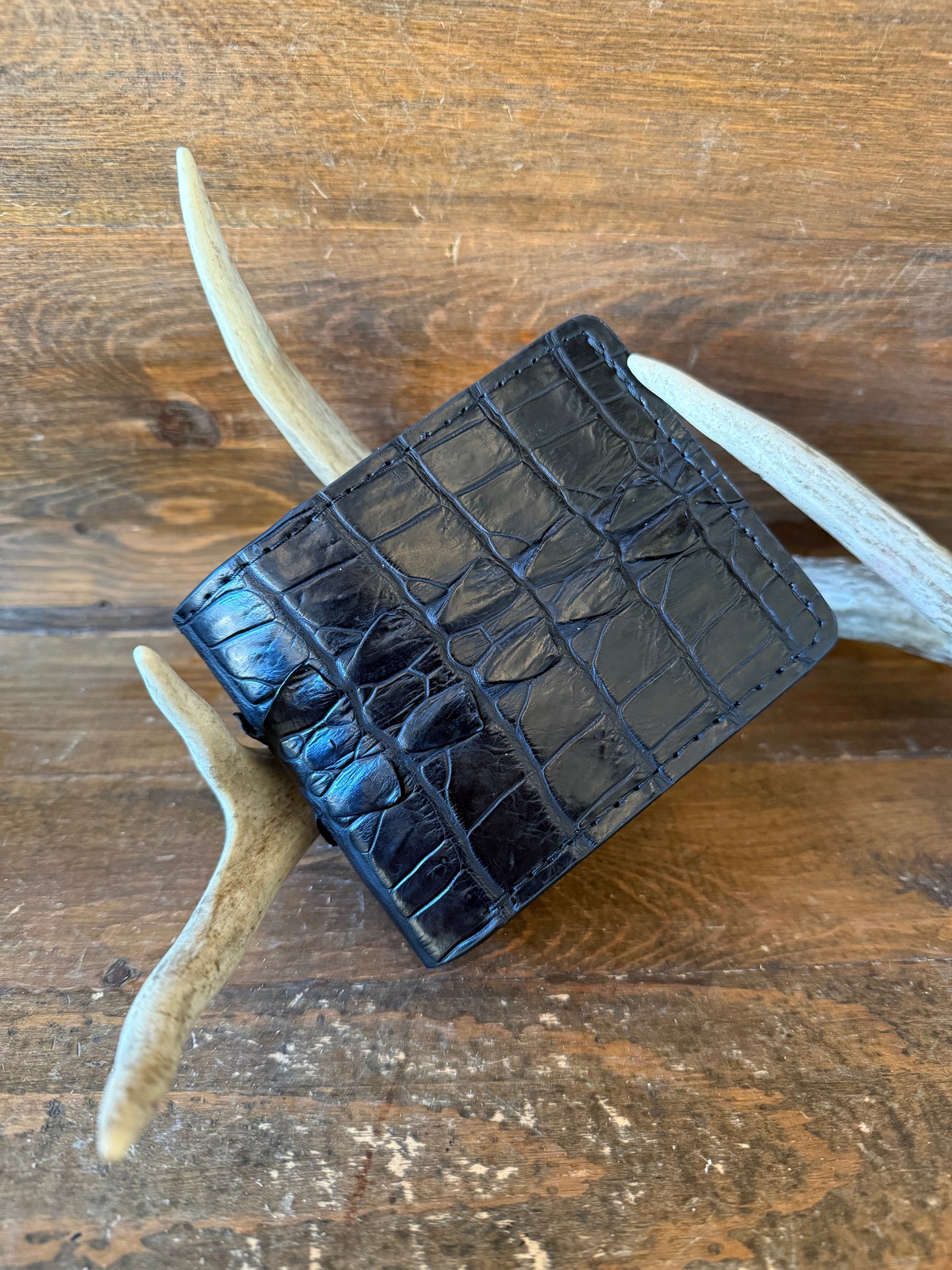Black Crocodile tail bifold wallet