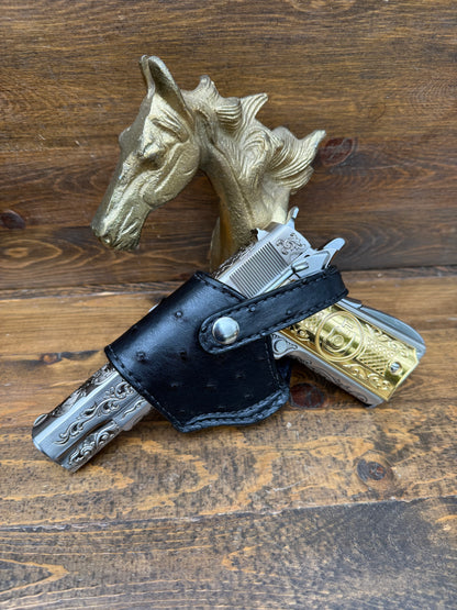 Black/chrome Ostrich skin compact holster. (1911) Left