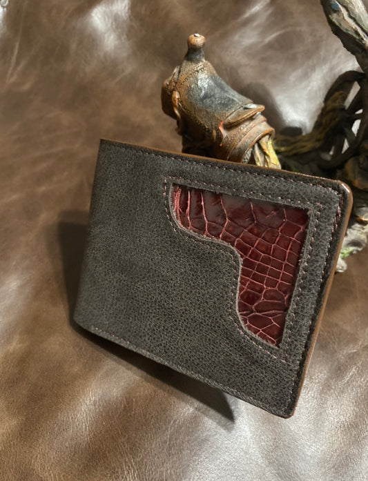 Brandy alligator corner lamb skin wallet