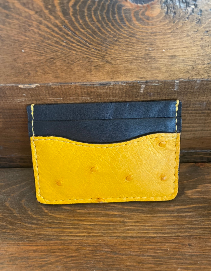 Yellow ostrich skin cardholder