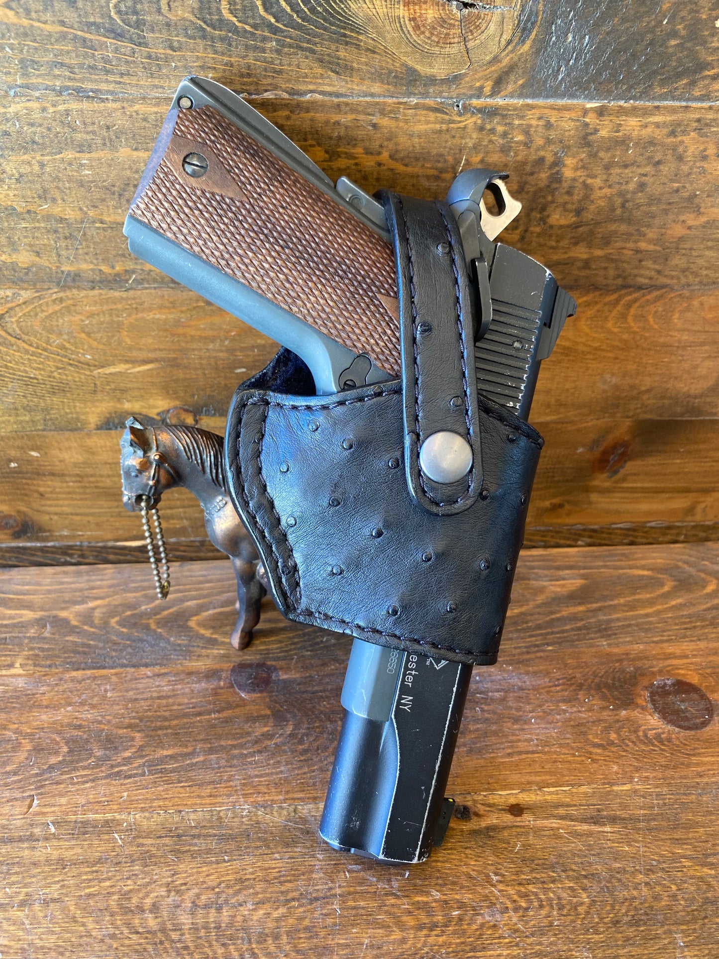 Black/gray ostrich skin compact holster (1911)