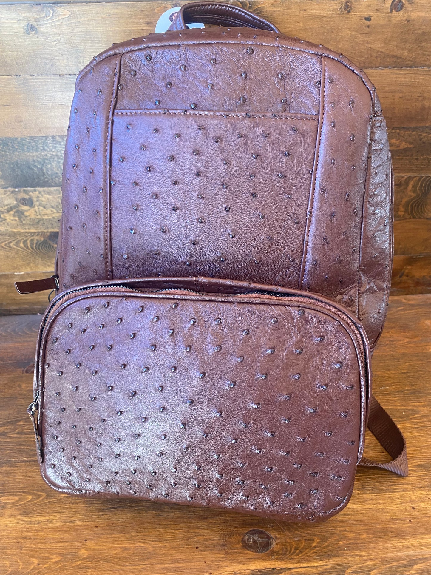 Brown full ostrich skin luxury backpack