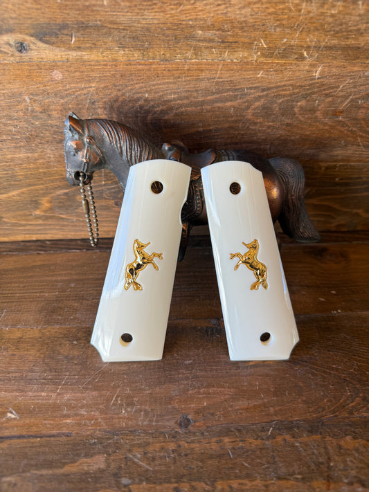 Bonded ivory gold horse grips (1911)