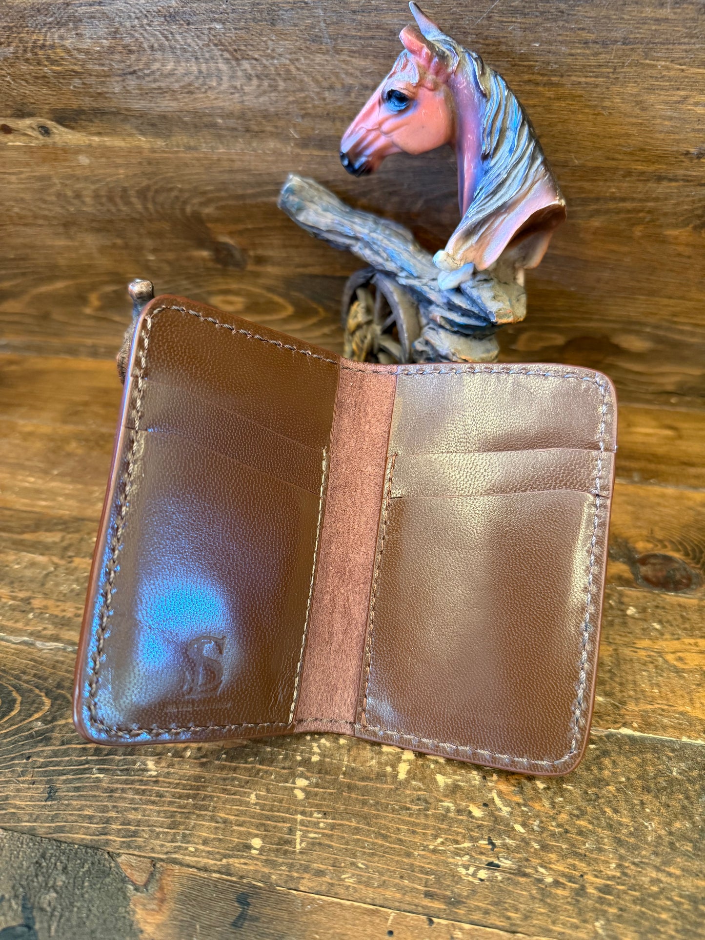Dark brown ostrich skin compact wallet