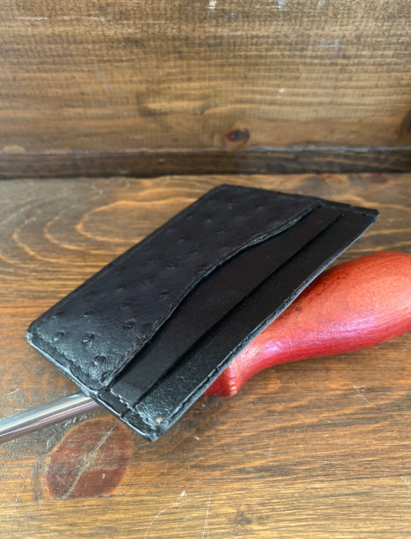 Black ostrich skin cardholder