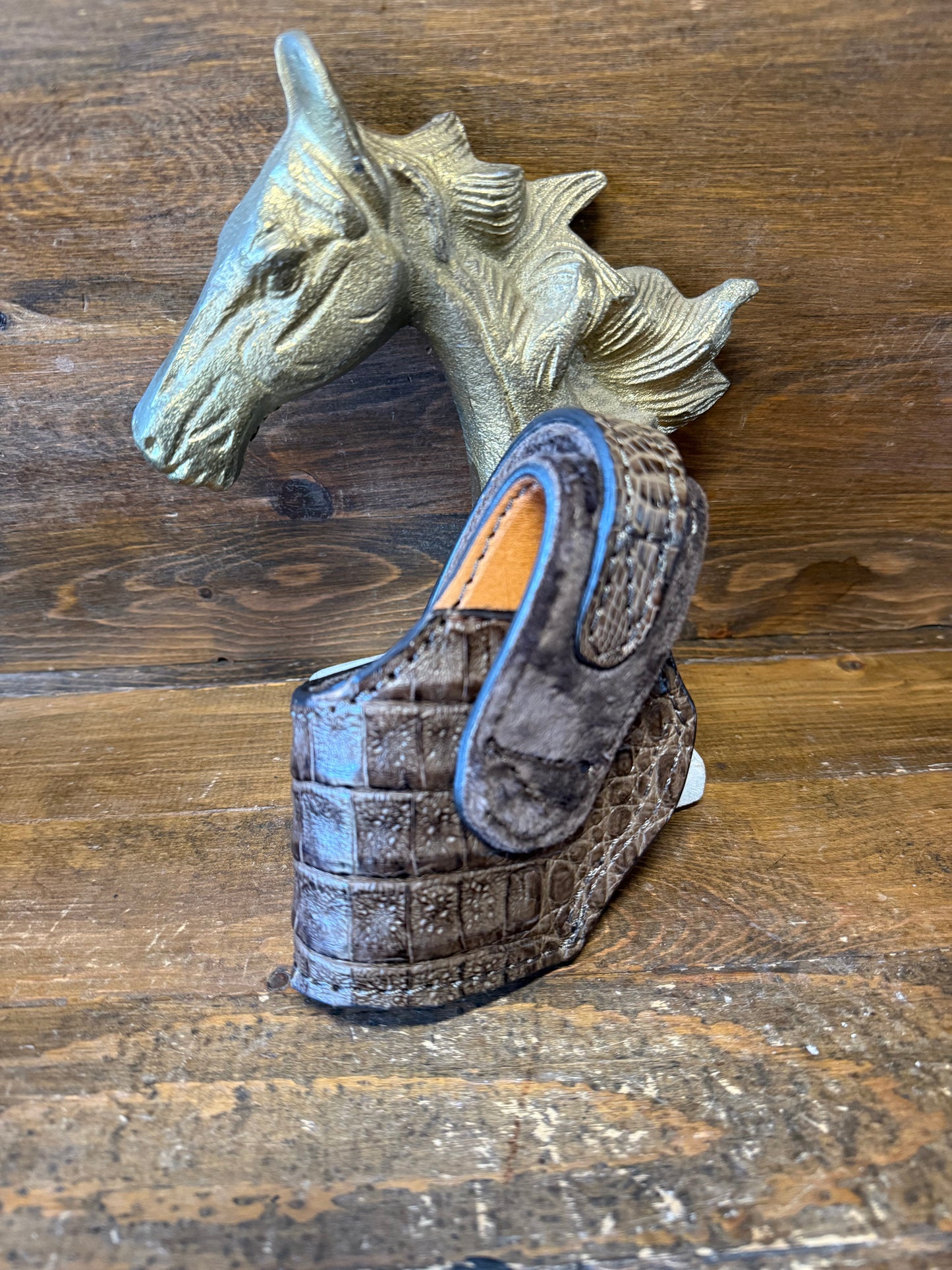 Brown/gold Crocodile belly compact holster (1911)