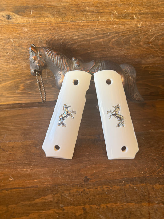 Bonded ivory / silver horse grips (1911)