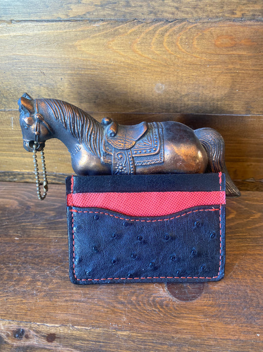 Black/red ostrich skin cardholder