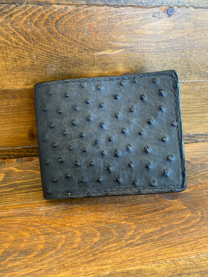 Black ostrich bifold wallet