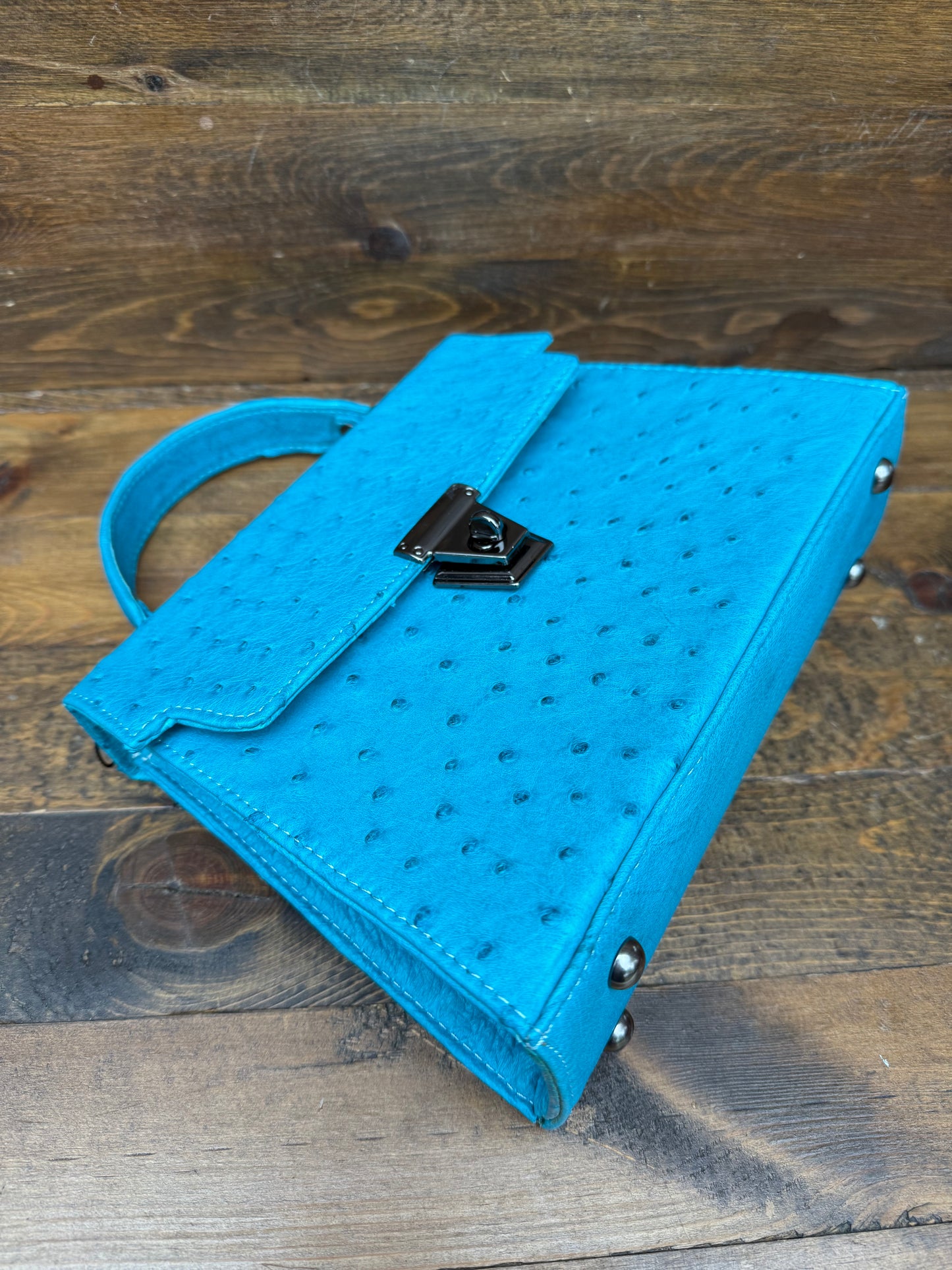 Turquoise Blue Ostrich skin handbag