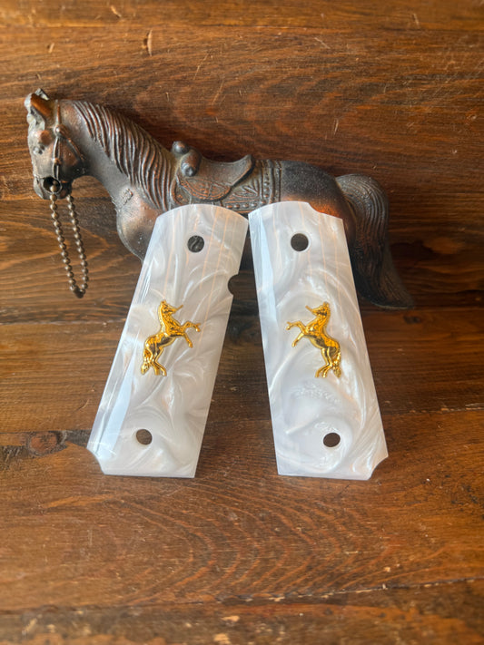 Pearl Gold Horse compact grips  ( 1911-Officer/Defender )