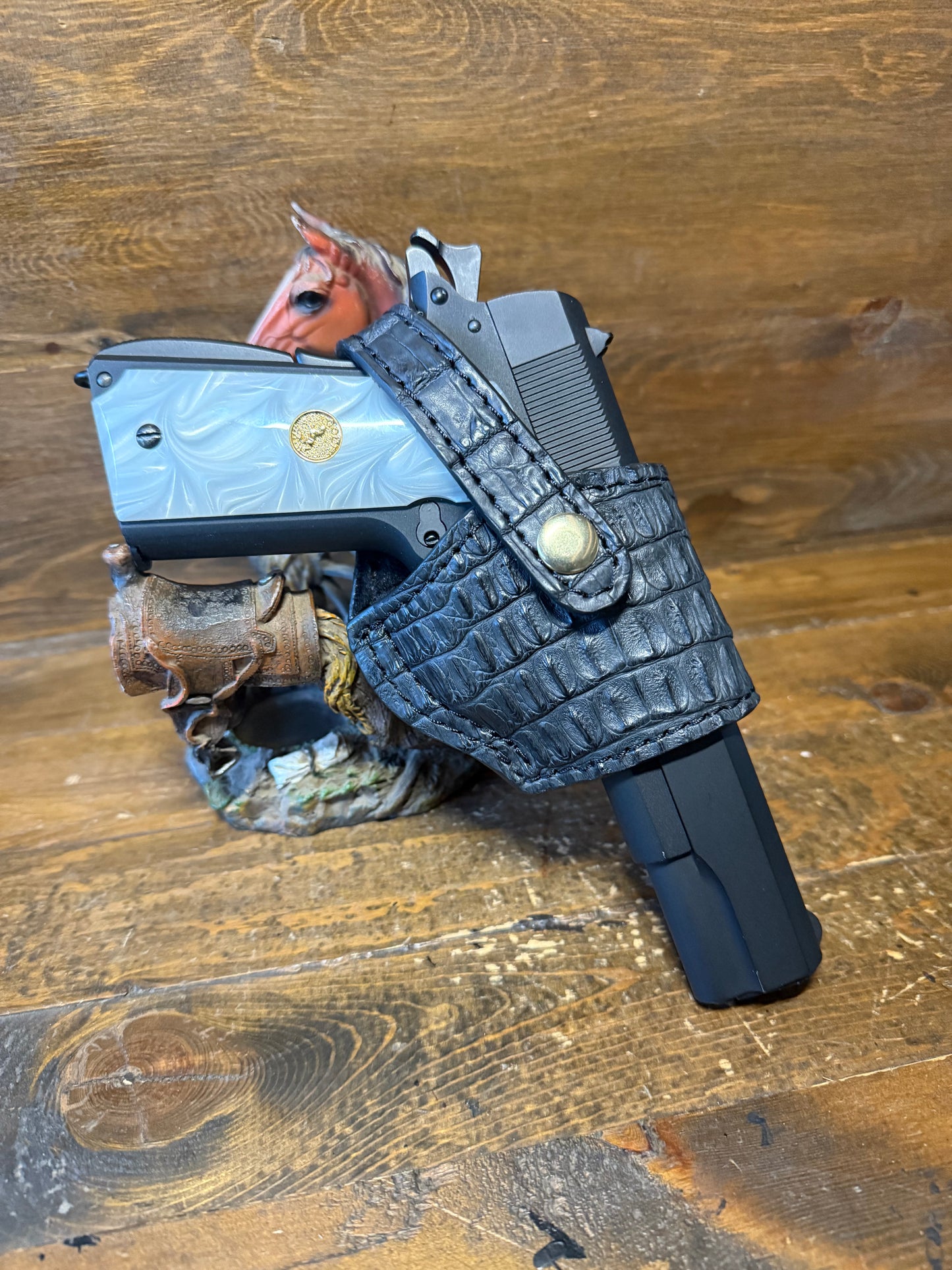 Matte Black/Gold  crocodile compact holster (1911) ( High-Power )