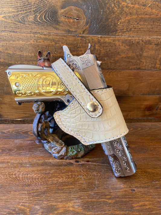 White/Bone color alligator skin compact holster (1911)