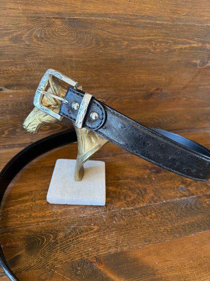 Black ostrich skin belt