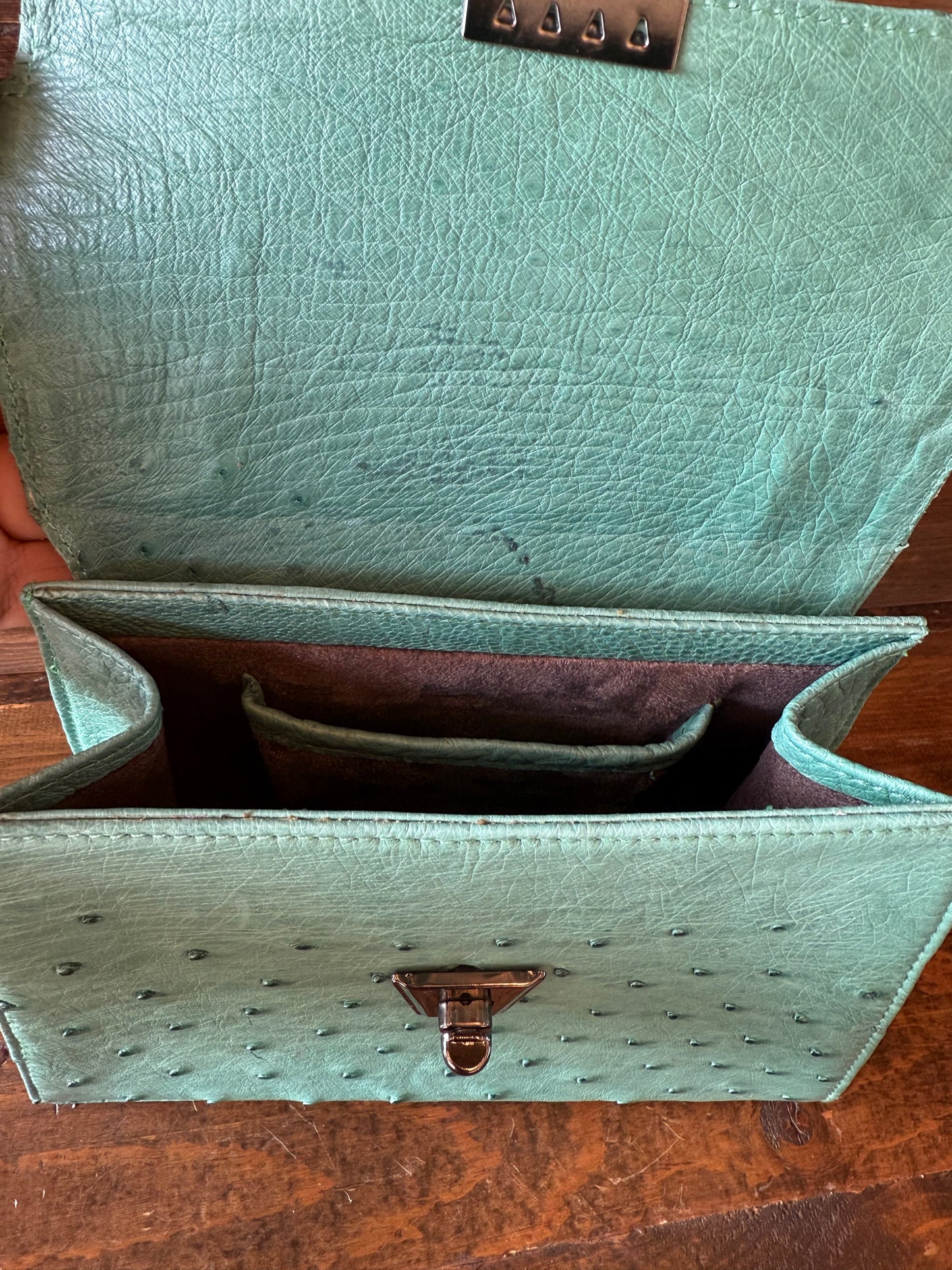 Aqua Green ostrich skin handbag