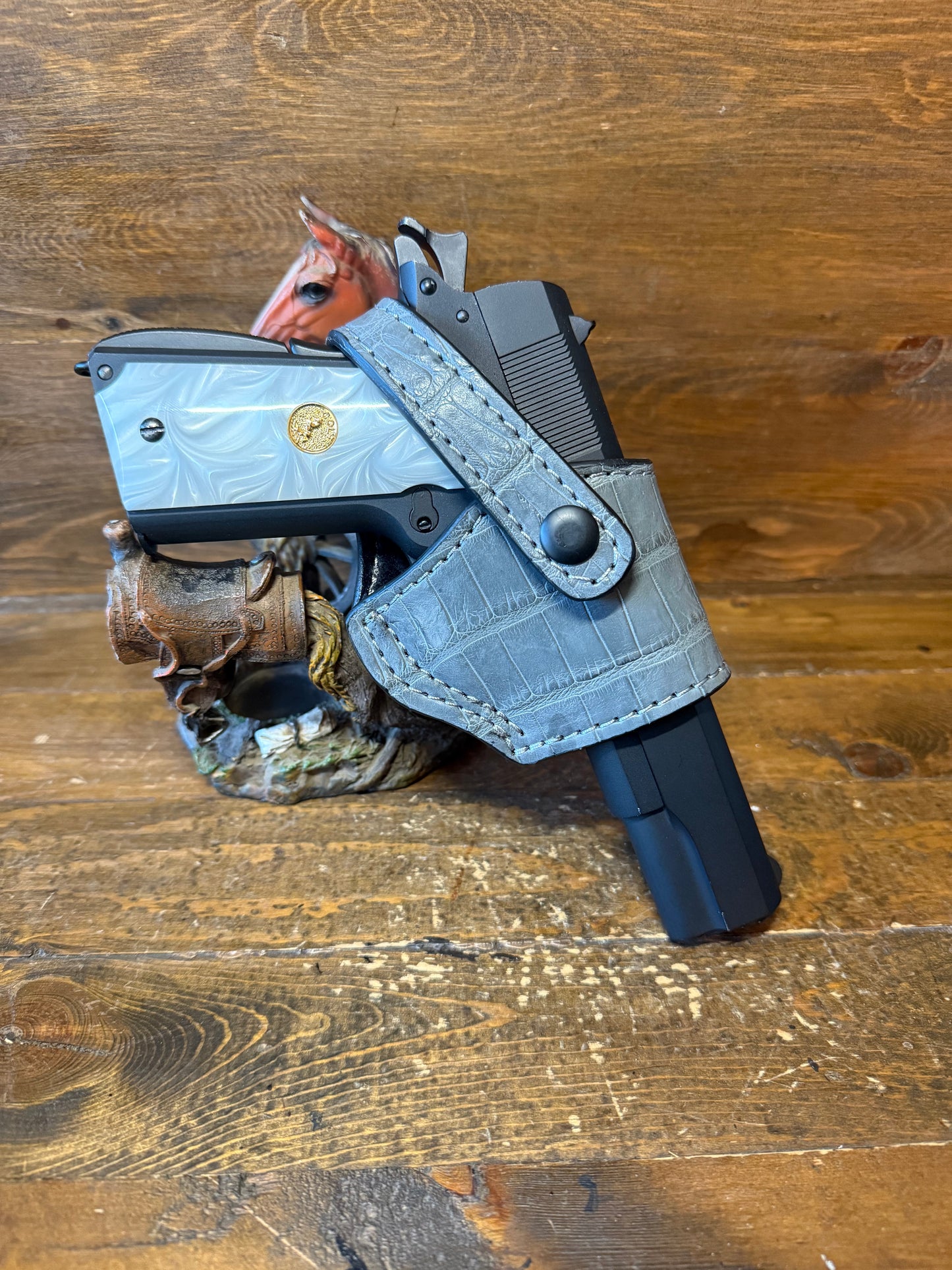 Gray/Black Alligator belly compact holster (1911) ( High-Power )