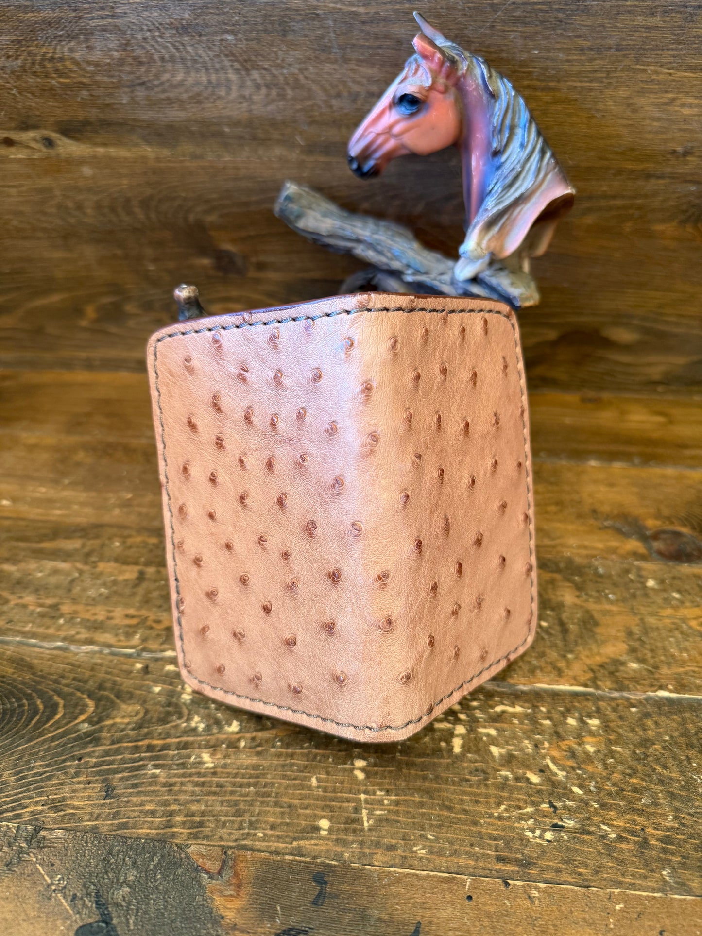 Almond ostrich skin compact wallet
