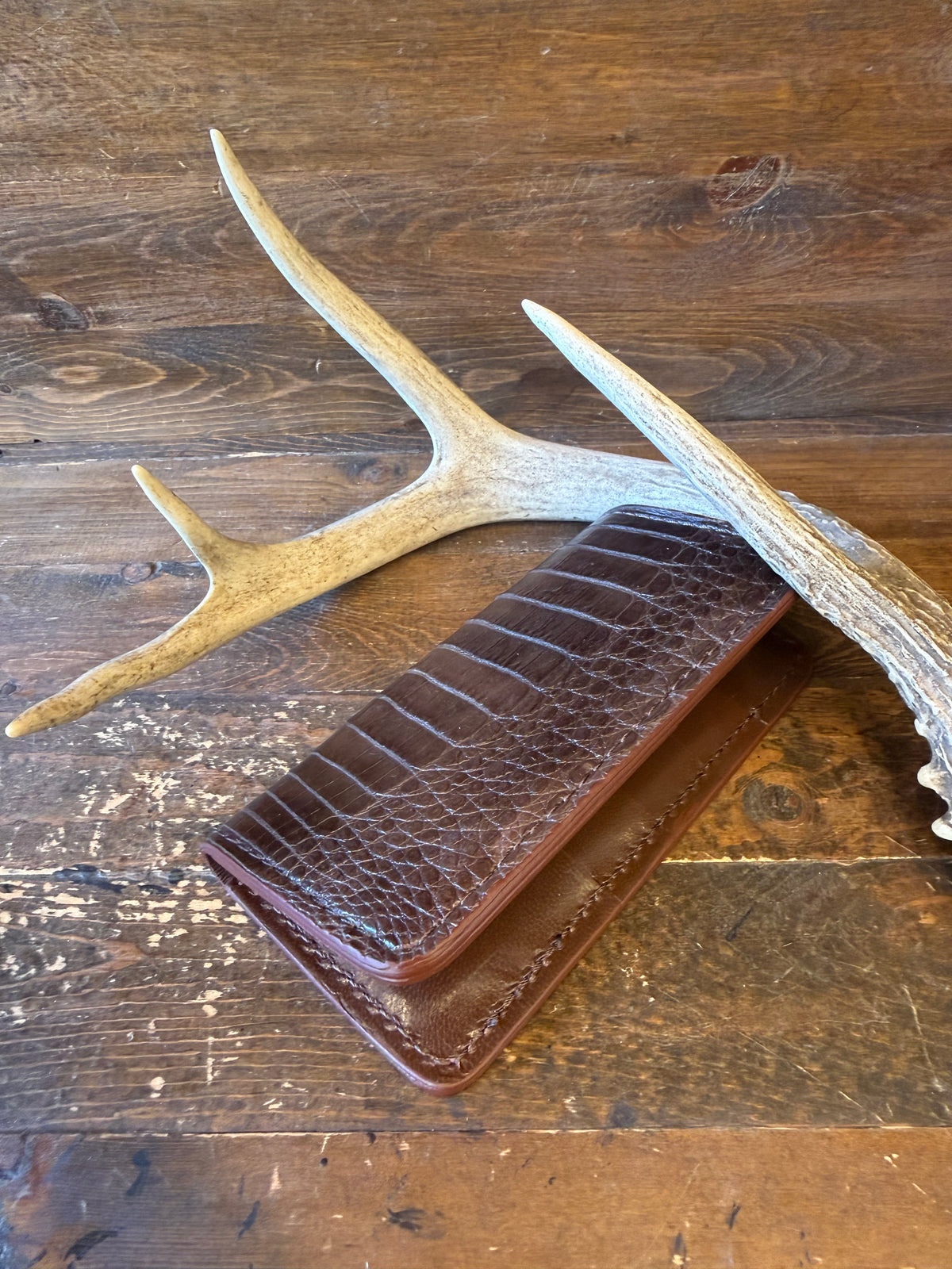 Chocolate Brown Crocodile Belly Rodeo long Wallet