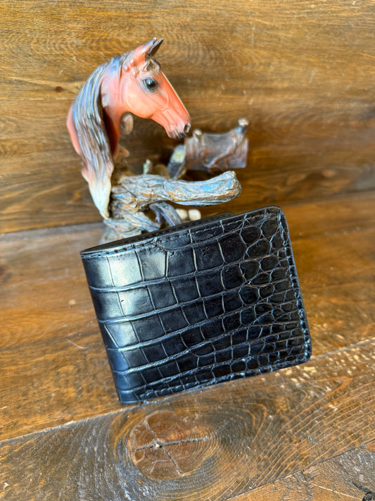 Black Alligator belly skin bifold wallet