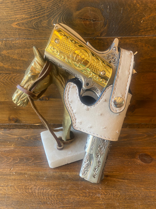 White/bone ostrich skin compact holster (1911) Open trigger