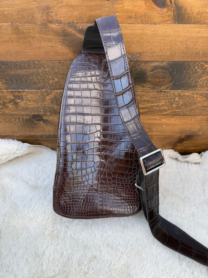 Brown Crocodile Belly deluxe sling bag