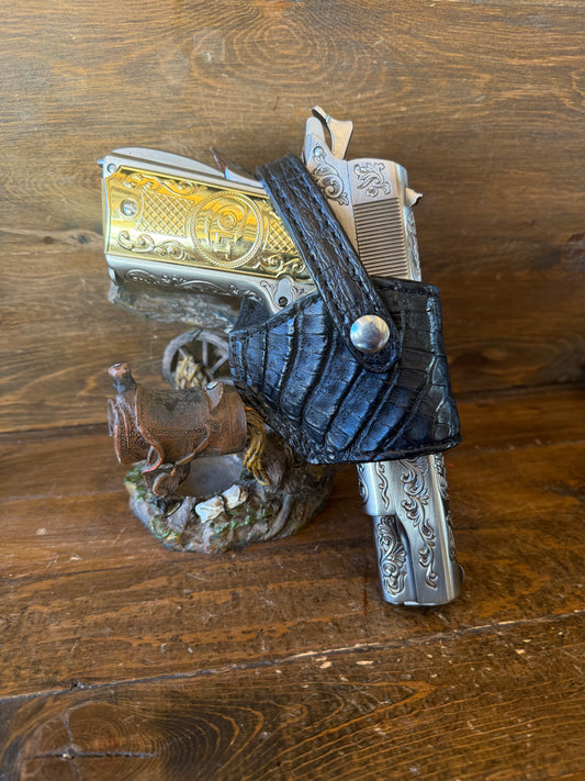 Black/Chrome crocodile belly compact holster. (1911)