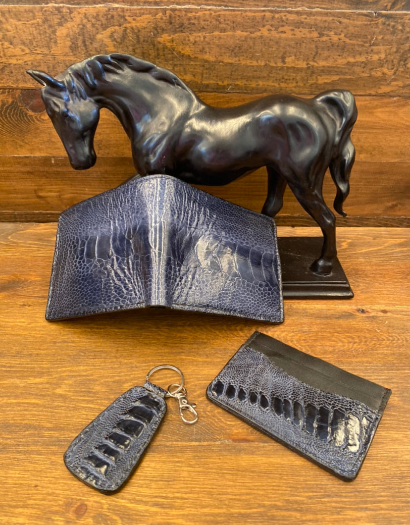 Dark blue ostrich leg wallet set