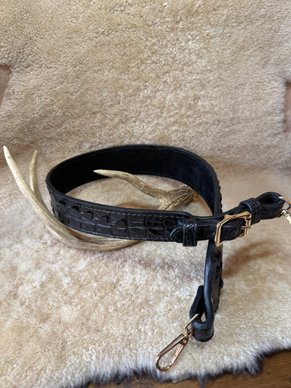 Black/gold crocodile Hornback luxury rifle sling