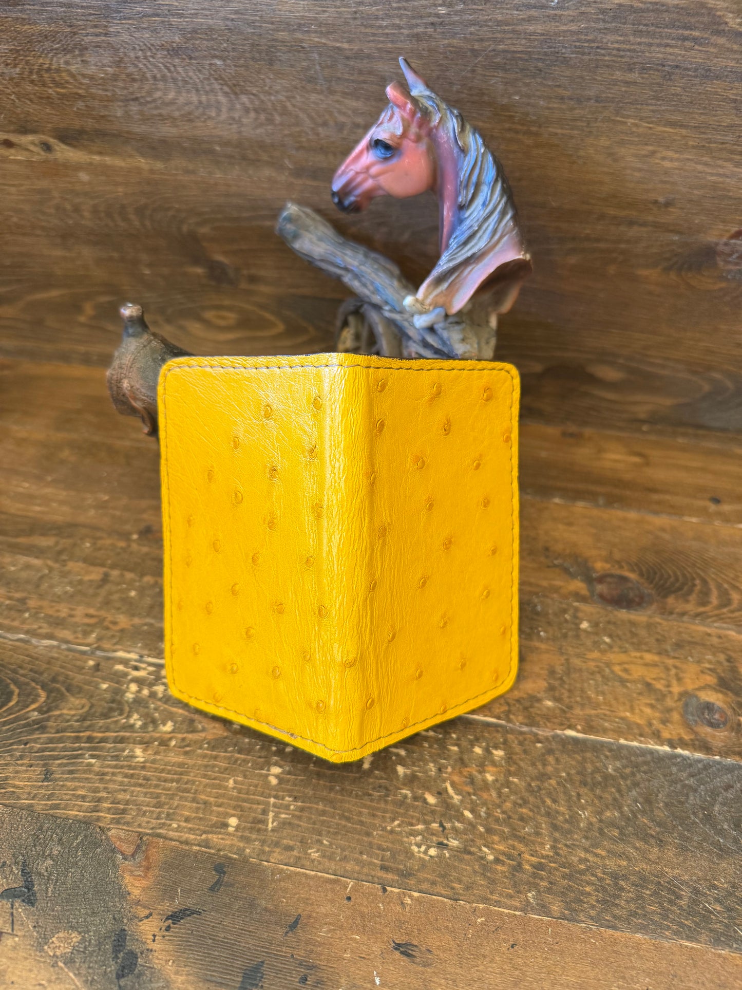 Yellow ostrich skin compact wallet