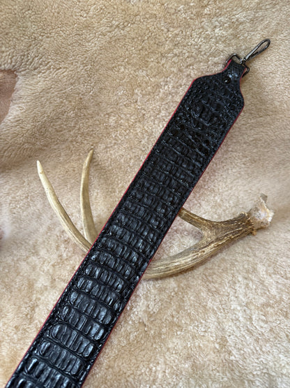 Black/Red American Alligator Hornback skin luxury rifle sling