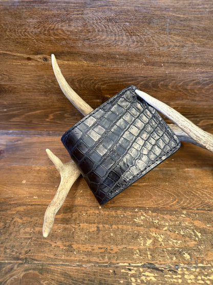 Black Alligator belly skin bifold wallet