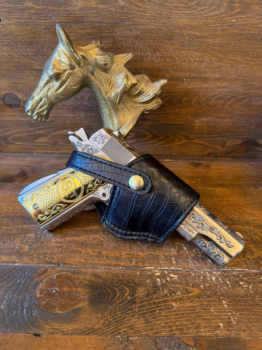 Black/gold alligator belly skin compact holster (1911)