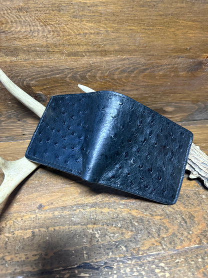 Black ostrich skin bifold wallet