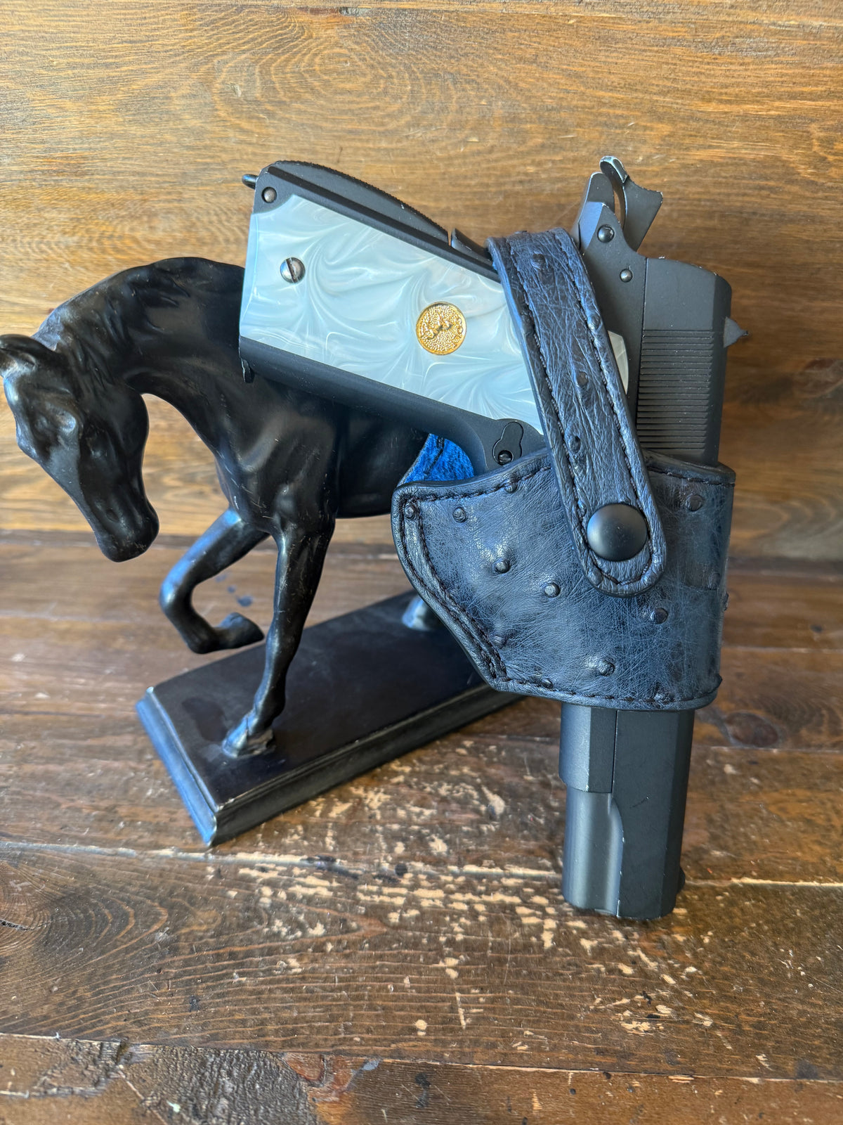 Black Navy- Blue ostrich skin compact holster ( 1911, High Power )