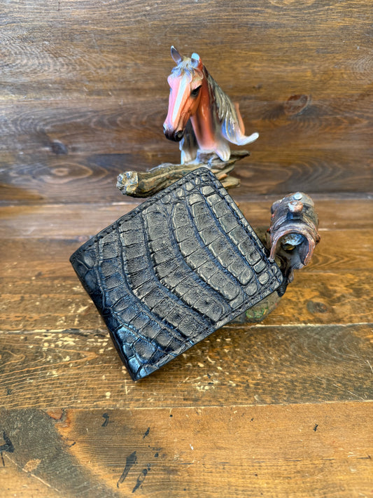 Black crocodile/caiman skin bifold wallet