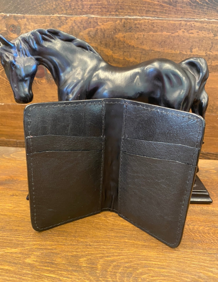 Compact black ostrich wallet