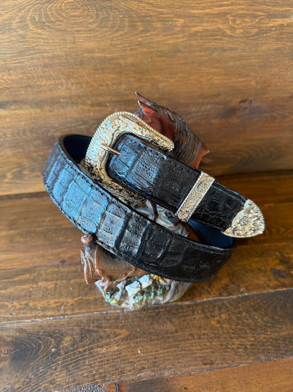 Black crocodile belt chrome/gold