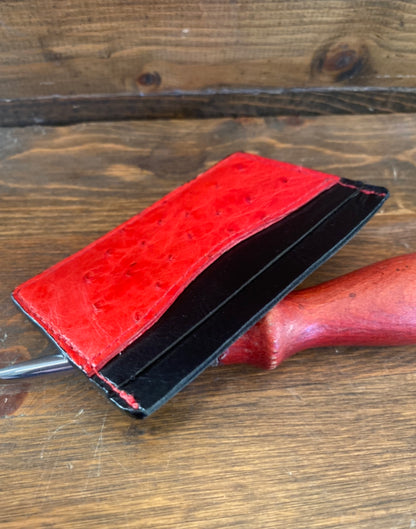 Red ostrich cardholder