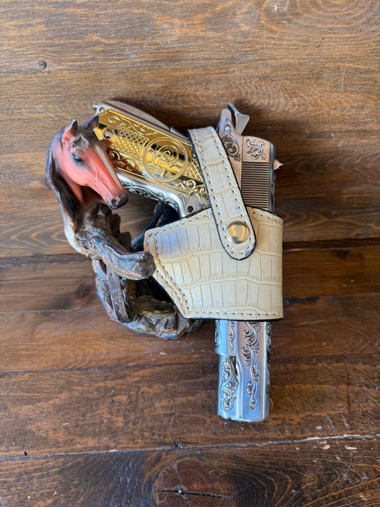 White/Bone color alligator skin compact holster (1911)