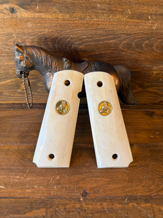 Genuine Buffalo Bone luxury grips w/horse medallion (1911)