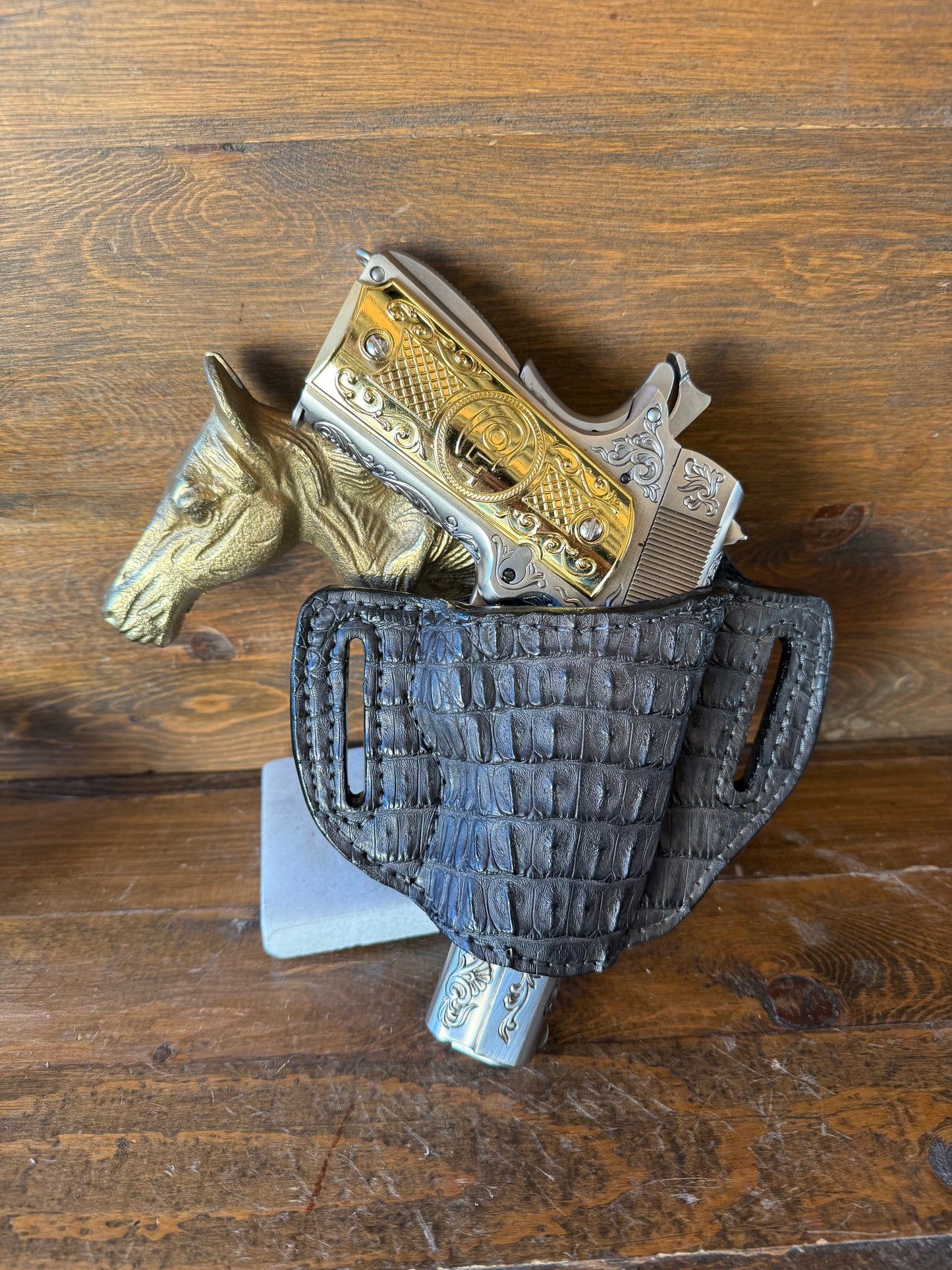 Dark brown matte crocodile skin holster ( 1911 )