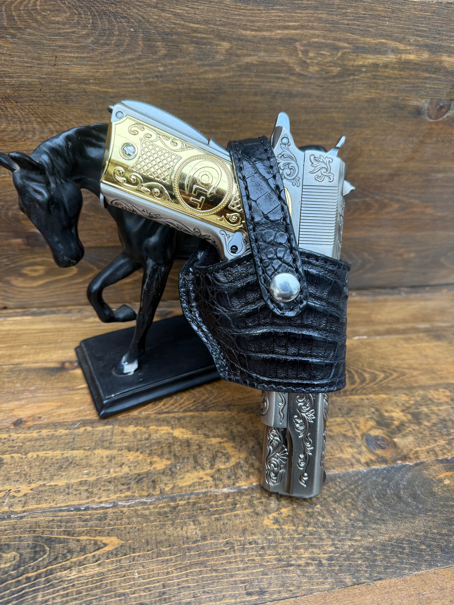 Black/Chrome crocodile belly compact holster. (1911)