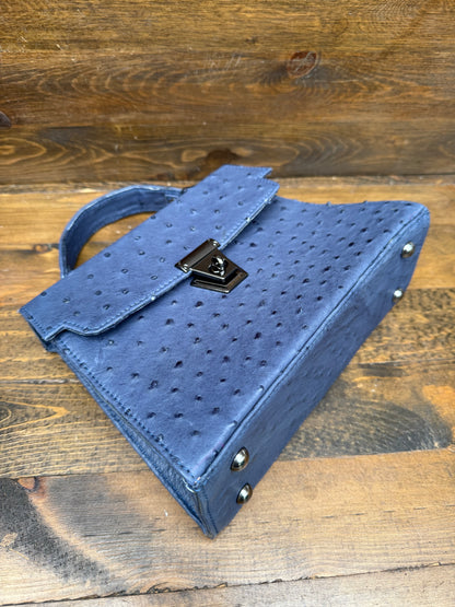 Blue/Gray ostrich skin handbag