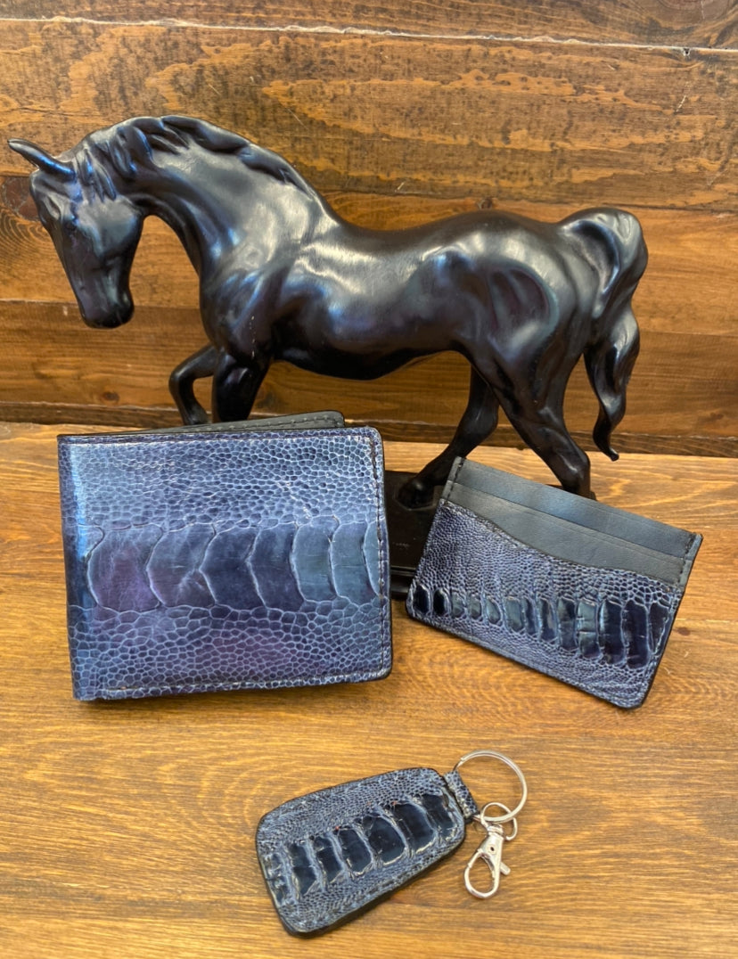 Dark blue ostrich leg wallet set