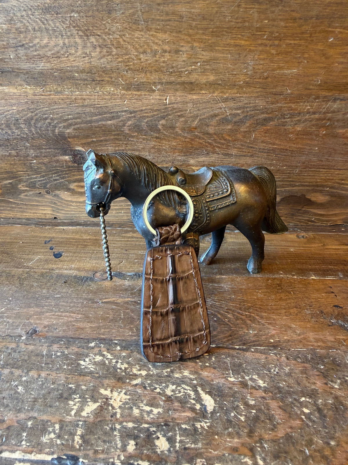 Brown crocodile skin double sided keychain